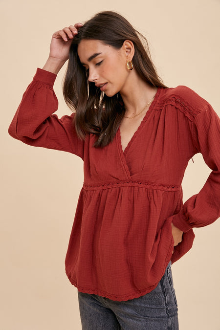 maroon babydoll top