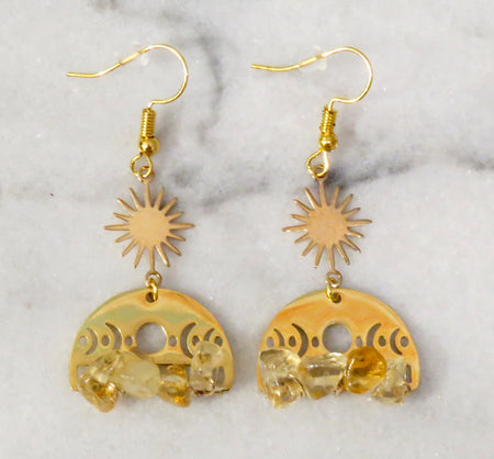 citrine moon phase earrings