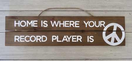 record player wooden sign