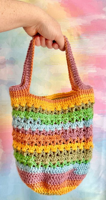 rainbow crochet market bag