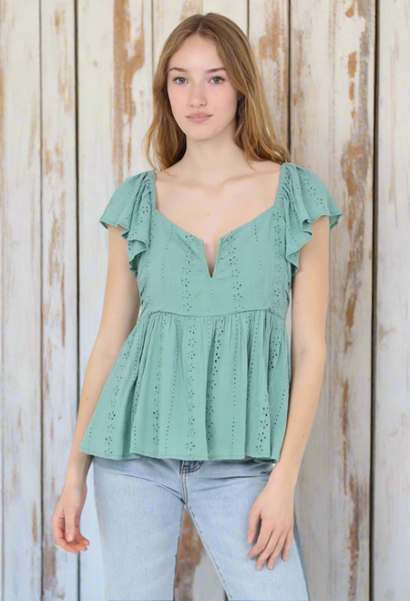 Sage babydoll top