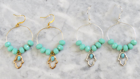 beaded hamsa earrings