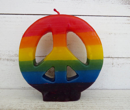 Rainbow peace sign candle
