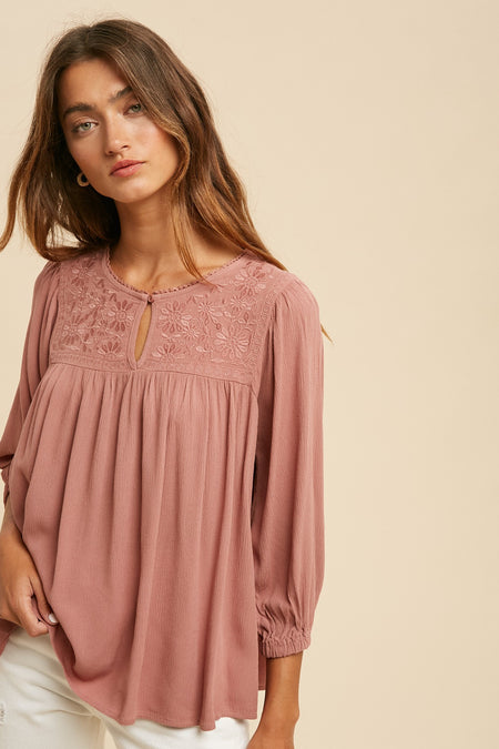 mauve embroidered top