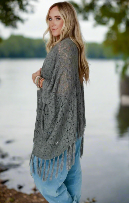 Grey knit kimono