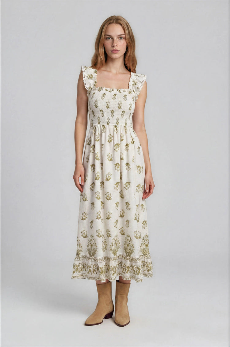 Floral smocked midi dress