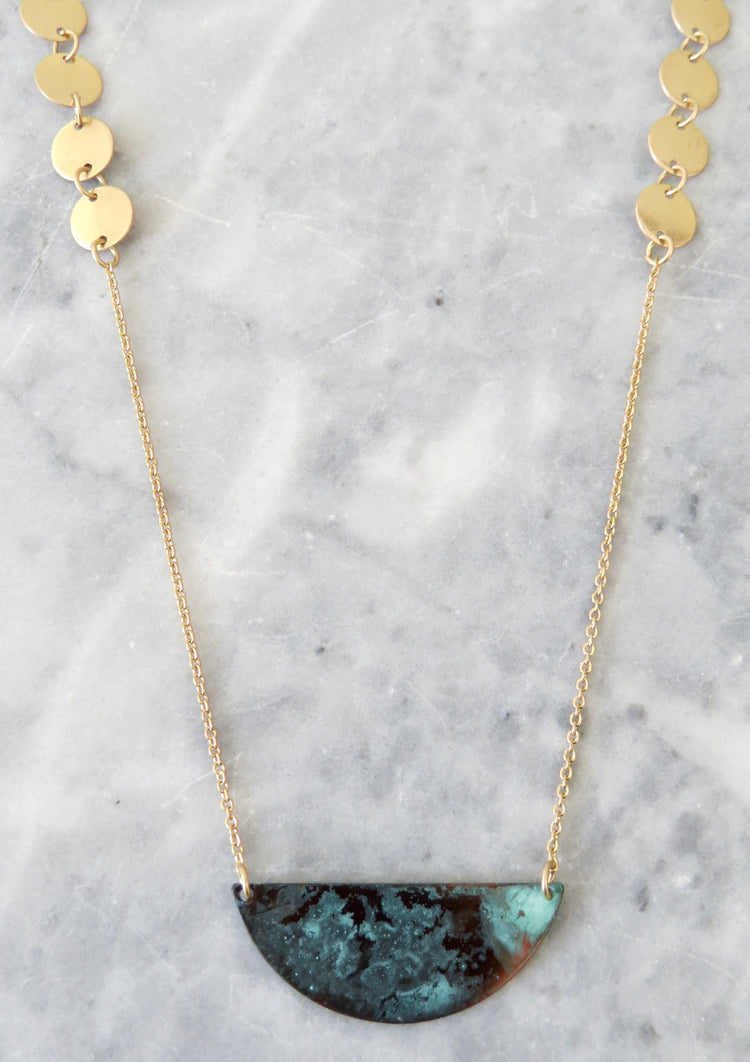 patina half disc necklace