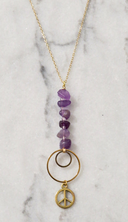 amethyst peace sign necklace