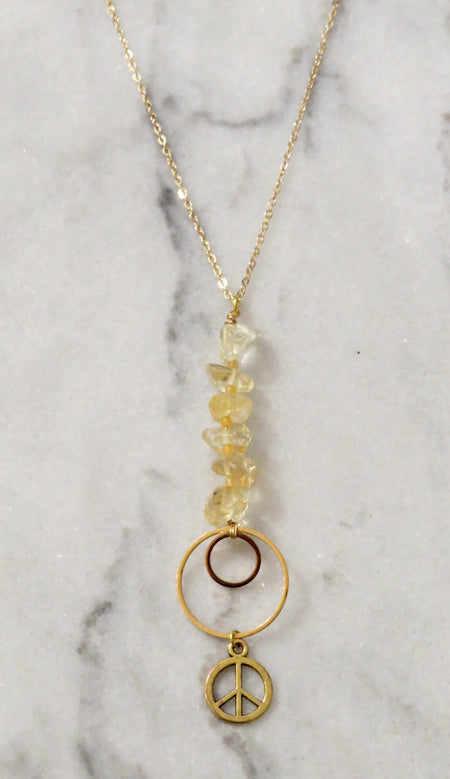 citrine peace sign necklace