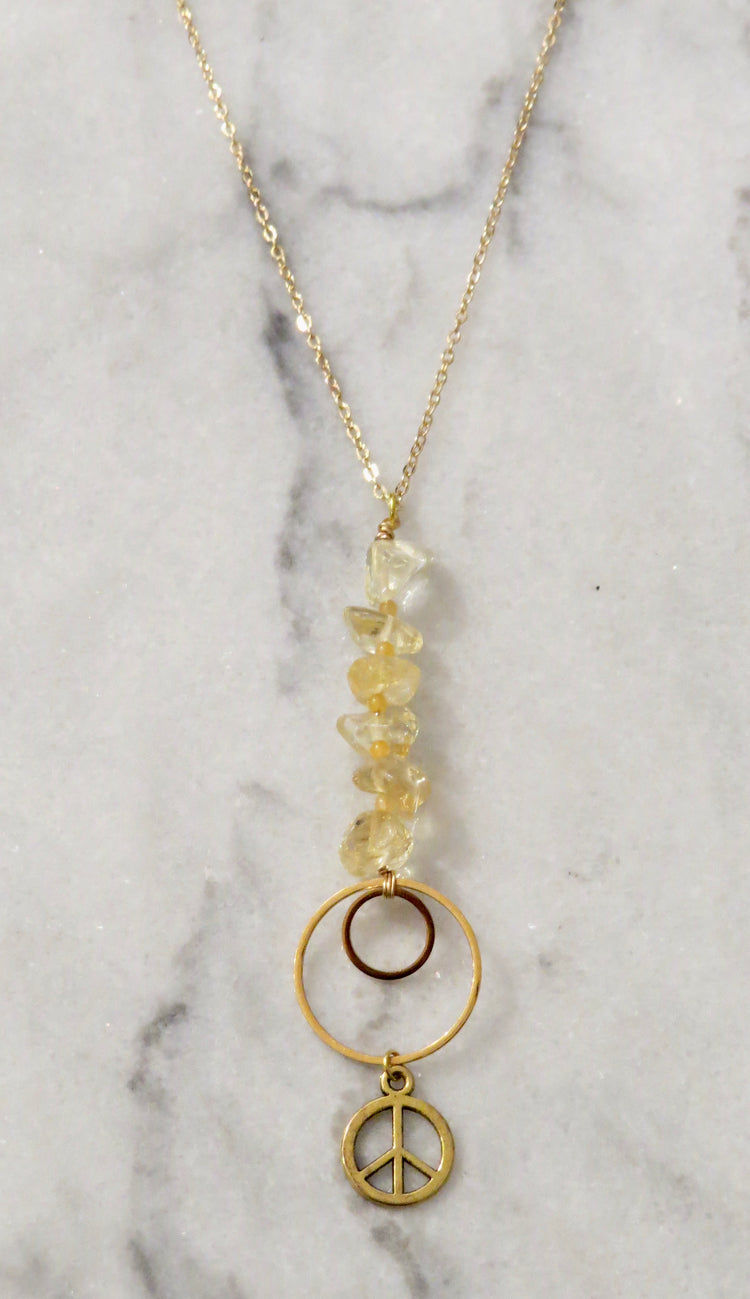 citrine peace sign necklace