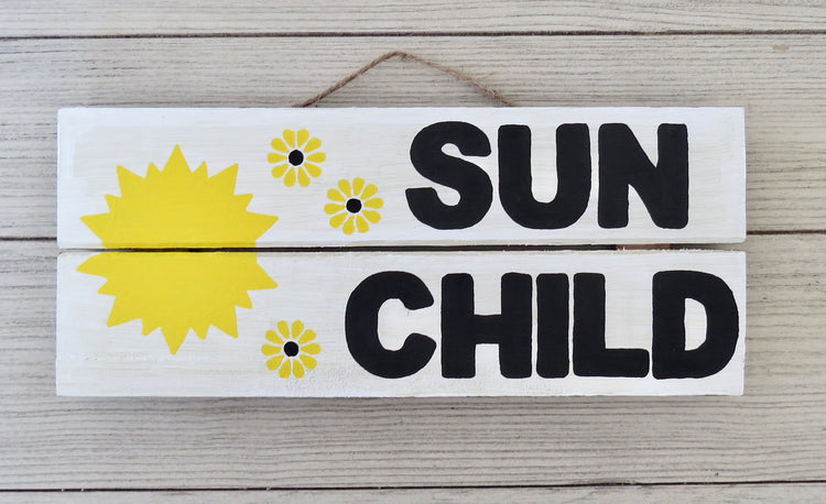 sun child wooden sign