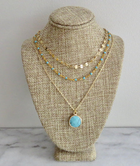 Layered turquoise stone necklace
