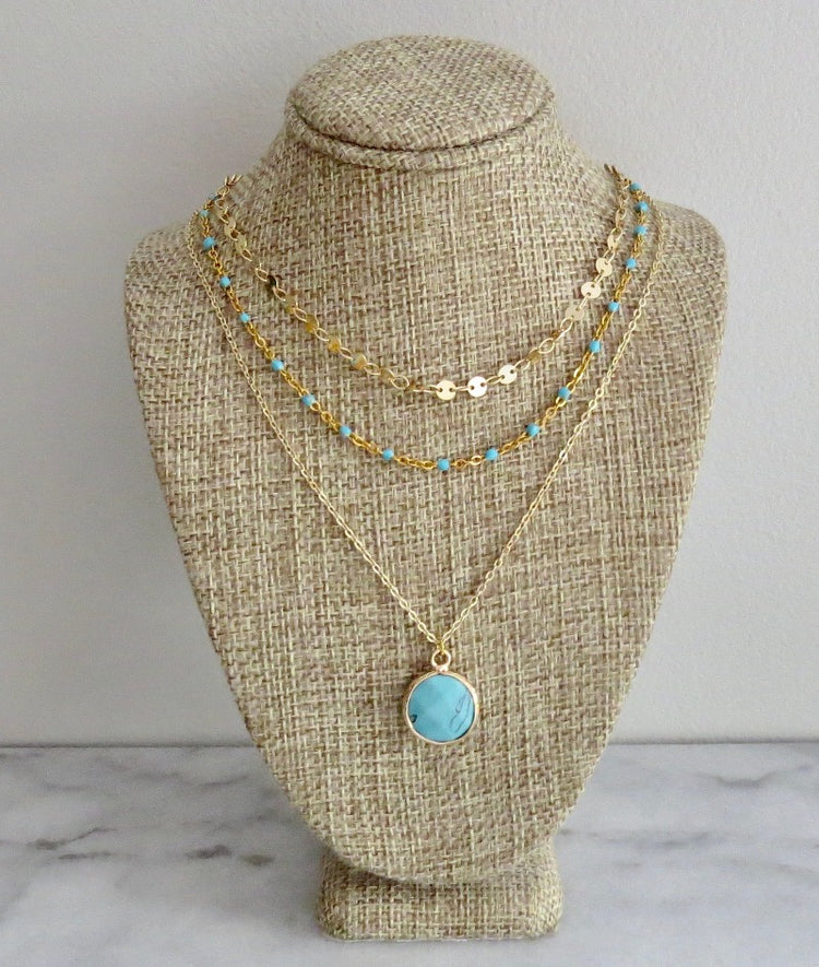 Layered turquoise stone necklace