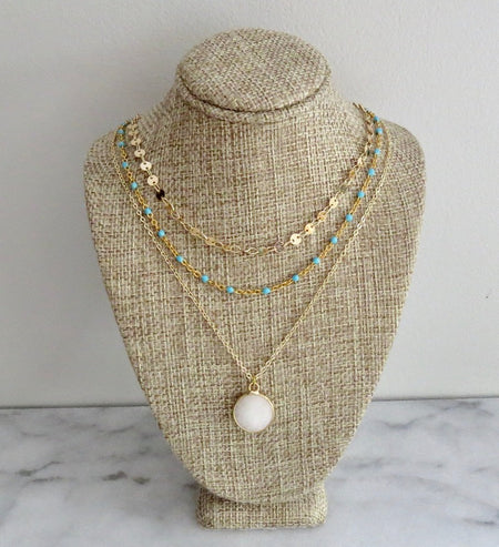 Layered white stone necklace