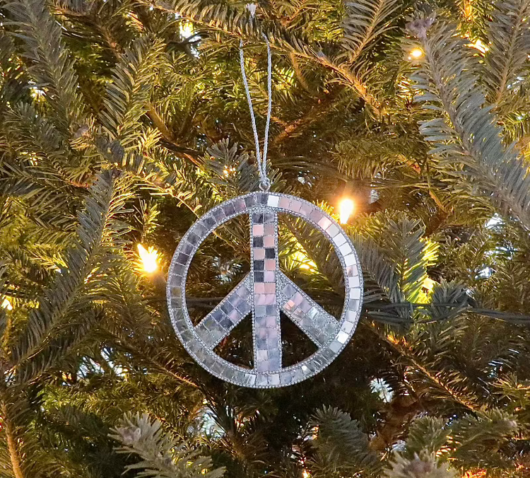 Disco peace sign ornament