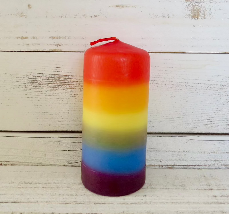 Rainbow pillar candle