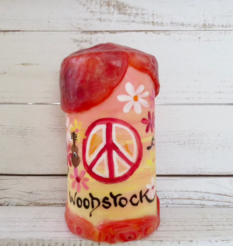 Groovy woodstock candle