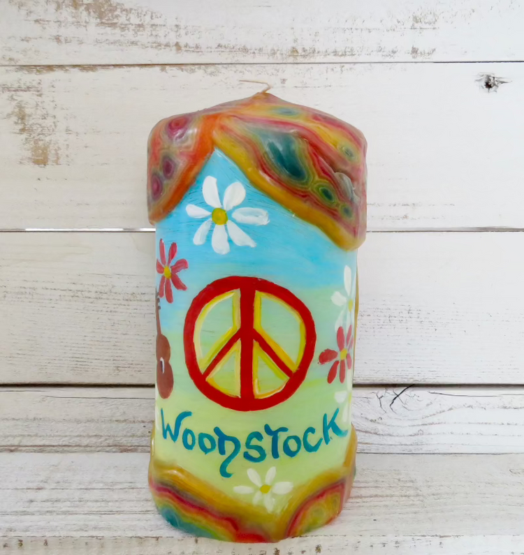 Groovy woodstock candle