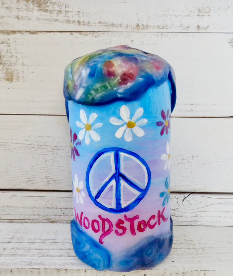 Groovy woodstock candle