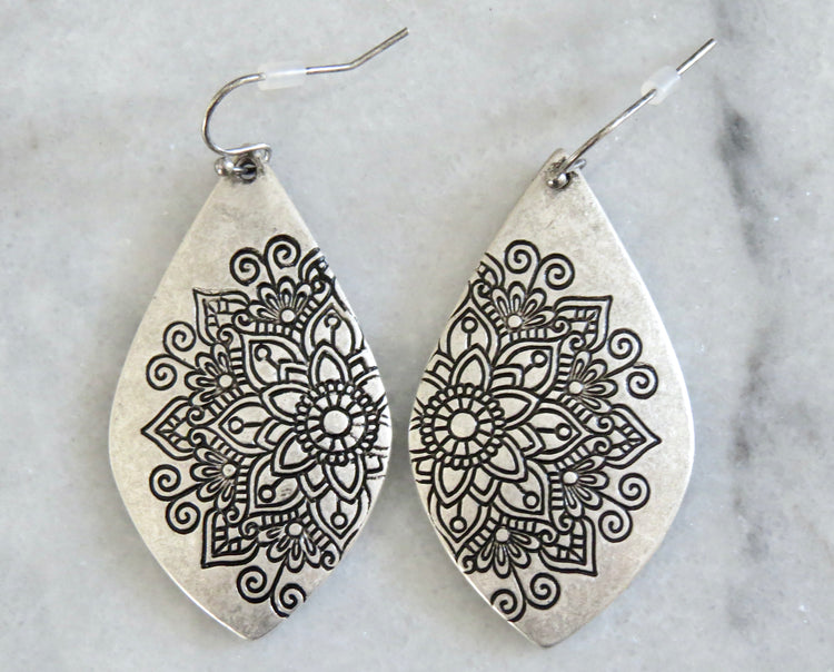 mandala etched earrings