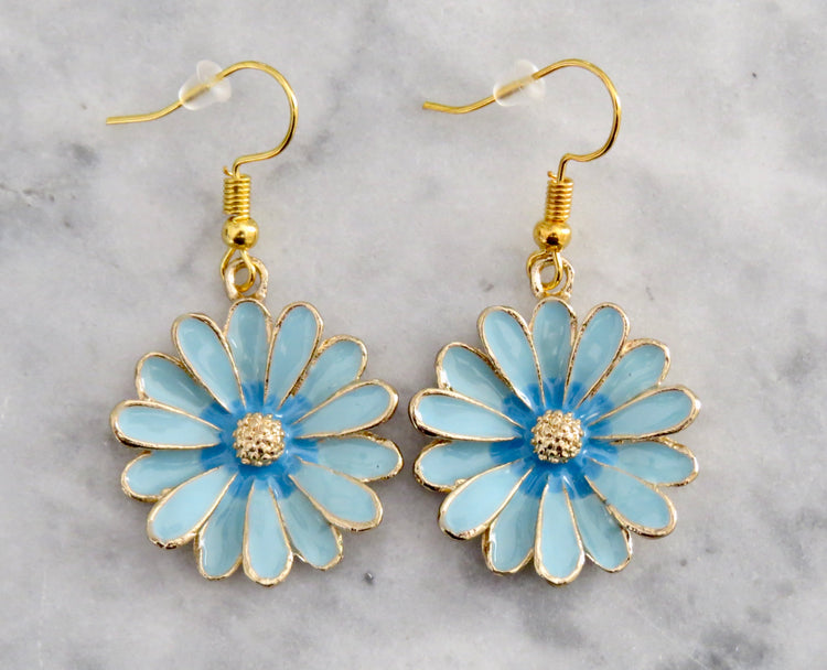 blue daisy earrings